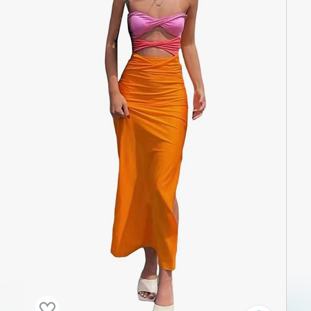KMBANGI Amazon Neon Dress, size Medium orange and pink